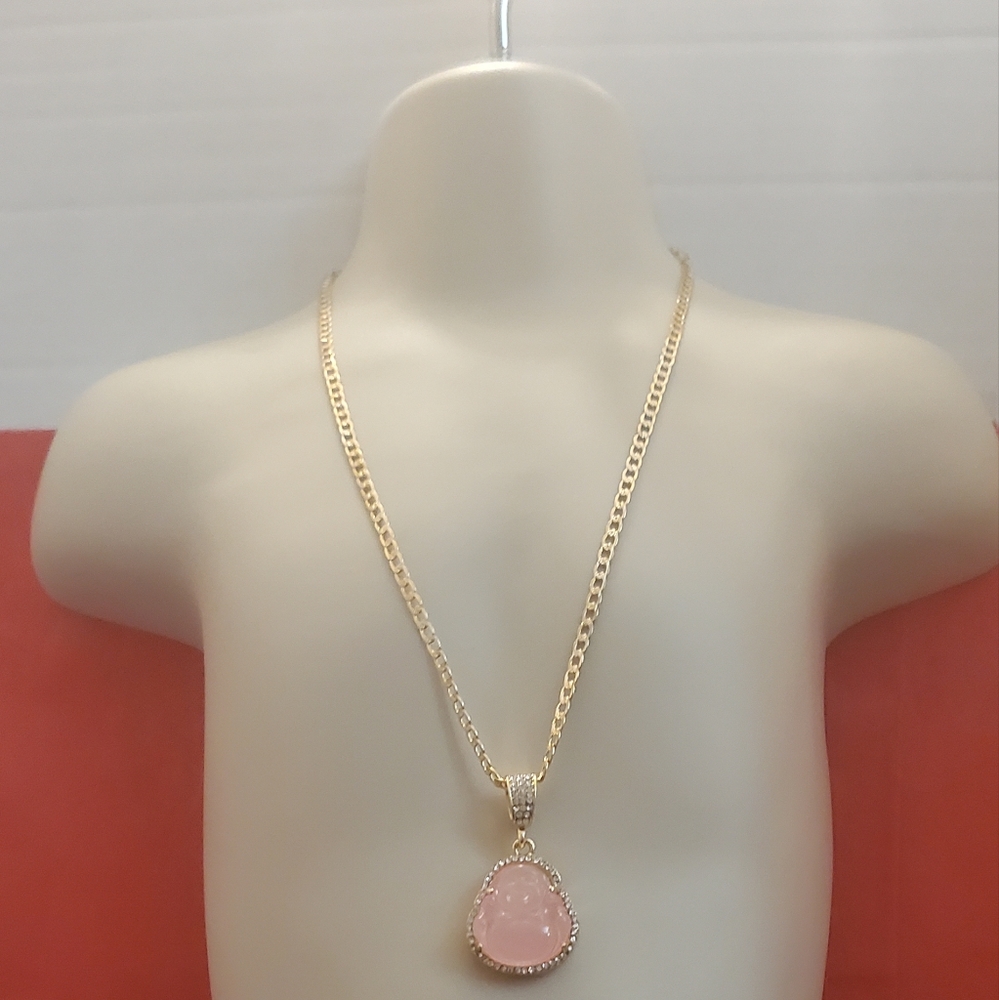 Gold Plated Chain With Pink Buddha Pendant
